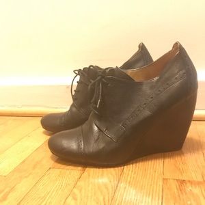 Leather wedge booties